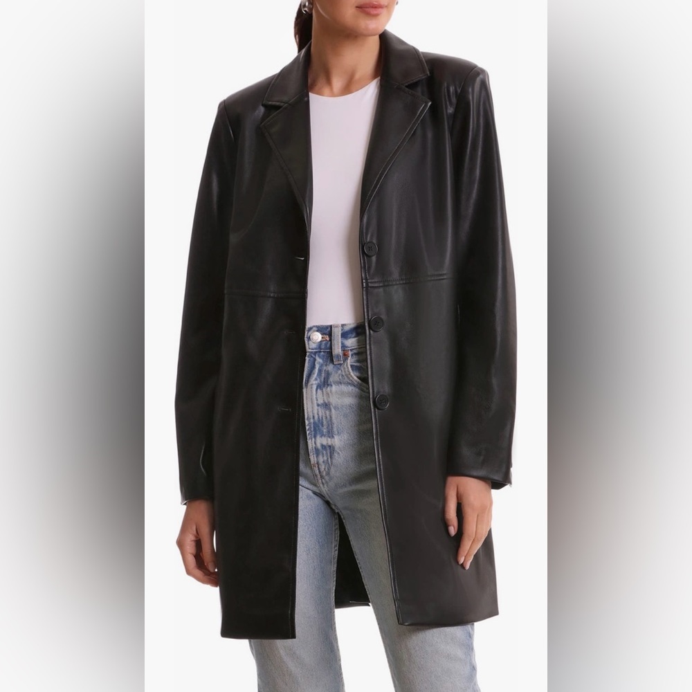 NWT Bagatelle Black Faux Leather Mid-Thigh Length Blazer Jacket